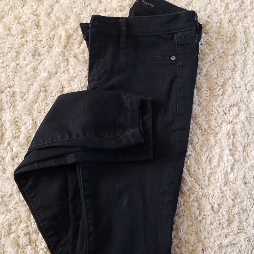 Black denim stretch pants
